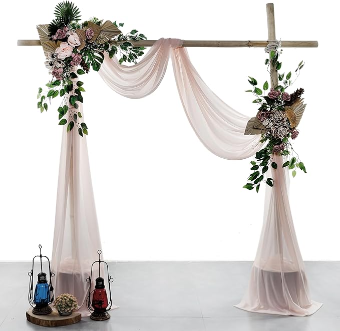 VDS Pack of 2 Panel (30 Inch X 40 Feet) Wedding Arch Draping Fabric Sheer Chiffon Fabric Drapery for Wedding Ceremony Reception Swag Backdrop Canopy Chuppah ARBO Altars Decoration (Nude)