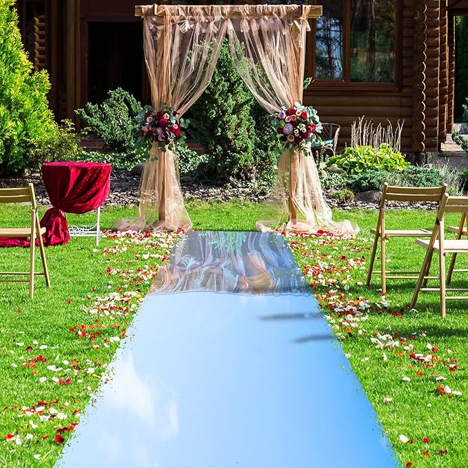 3.3 x 98.4 ft Mirror Rug Aisle Runner for Wedding Ceremony Double Sided Reflective Carpet Aisle Runner Walkway Rug Roll for Outdoor Birthday Graduation Party Decor(Silver)