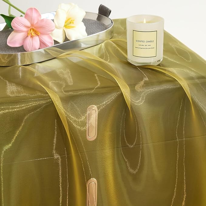 P Pothuiny Sheer Organza Fabric by The Yard, 3 Yards x 60 Inch Wide Bridal Gold Organza Tulle Fabric Roll Shiny Gauze Fashion Dress Sewing Craft for Wedding Party Decorations Backdrop
