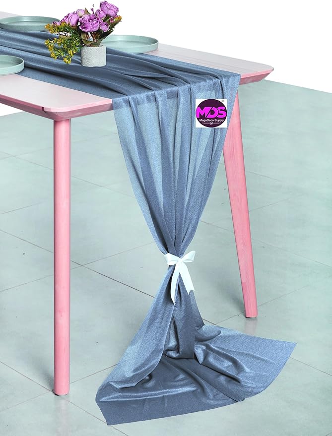 MDS Halloween Chiffon Table Runner - 12 Pack, 29 x 170 Inches, 14ft Each - Sheer Spooky Table Runners for Haunted House Parties, Trick-or-Treat Tables, Witchy Décor, Wedding & Events - Dusty Blue