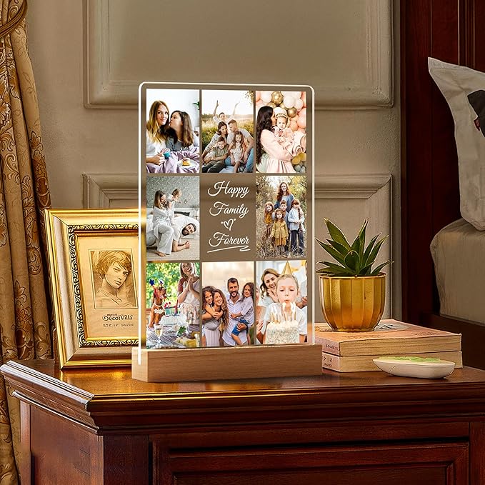 Personalized Collage Picture Frames with Photos, Custom Photo Frame with Night Light, Customized Birthday Gifts, Personalized Gifts for Women Men Mom Dad Kids Baby Family Friends