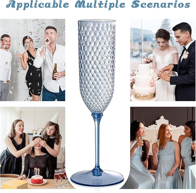 XUWAIDSGN 100 Pack Blue Detachable 2 piece Champagne Flutes 5.5 Oz Unbreakable Plastic Mimosa Disposable Champagne Glasses Drinking Cups Stemmed Reusable Wine Toasting Glasses for Wedding