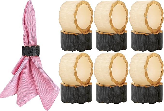 12 Pieces Epoxy Resin Napkin Rings - Farmhouse Napkin Rings Holder for Wedding, Banquet, Adornment for Table Settings, Boho Style for Dining Table, Wedding (Black & Cream)- ALPHA Living HOME