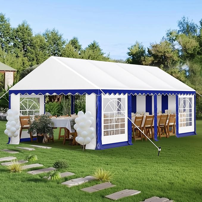 PHI VILLA 26'x13' Outdoor Heavy Duty Party Tent Large Commercial Canopy Wedding Event Tent Shelter Canopy Carport with Removable Sidewalls & 3 Storage Bags for Patio Outdoor Garden Events, Blue