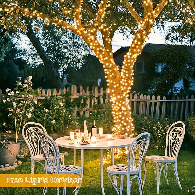 JMEXSUSS 168FT 600 LED Christmas Lights Outdoor Waterproof 8 Modes Warm White Christmas Tree Lights Plug in String Fairy Lights for Outside Indoor for Bedroom Wedding Party Holiday Xmas Decorations
