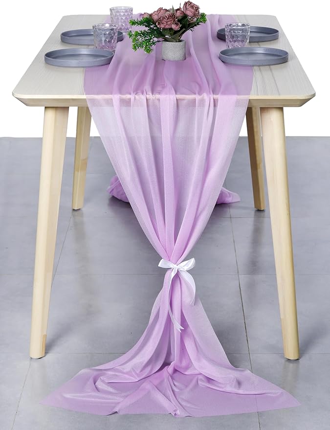 MDS 2 Pack 14ft Chiffon Table Runner 29 x 170 Inches Sheer Wedding Runner Romantic Rustic Table Runner for Wedding Decorations, Birthday Parties, Bridal Shower Party Arch Decor - Orchid
