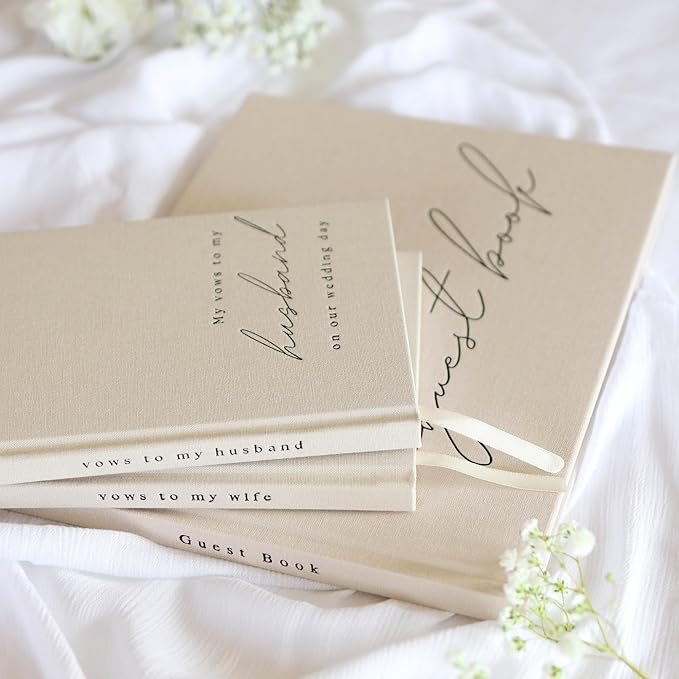 Wedding Vow Books His and Hers - 2 Pack Personalized His & Hers Book - Linen Hardcover Bride and Groom Notebook for Ceremony Vows - Bookmark & Lined Pages - Renewal & Wedding Must Haves