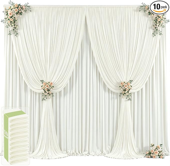 50ft x 12ft Ivory Backdrop Curtains Wrinkle Free Backdrop Curtain for Wedding Parties Ivory Fabric Backdrops Drapes Back Drop Cloth Bridal Shower Stage Curtains Wedding Decorations for Reception