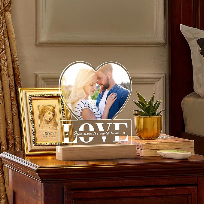 Personalized Gifts for Women Men Him Her, Custom Picture Frames with Photo, Customized Photo Frame with Night Light, Personalized Anniversary Couple Gifts for Boyfriend Girlfriend