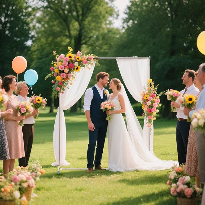 Wedding Arch,7 x 6 FT Metal Arch Backdrop Stand with Support Feet Base,Square Arched Frame for Birthday Party Ceremony Event Balloon Arches Decoration