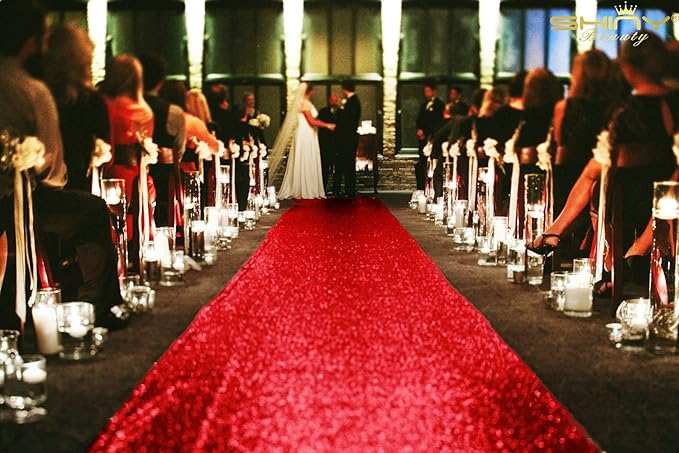 ShinyBeauty Red Sequin Aisle Runner - 2FTx15FT Glitter Carpet for Weddings, Ceremonies, and Special Events