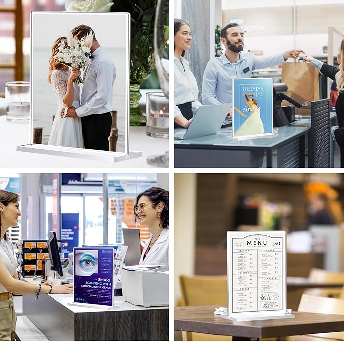 3 Pack Acrylic Sign Holder 8.5 x 11, Double-Sided Clear Sign Holder Plastic Stands for Display, T Shape Acrylic Table Sign Stands for Office Store Restaurants Wedding Party Decoration