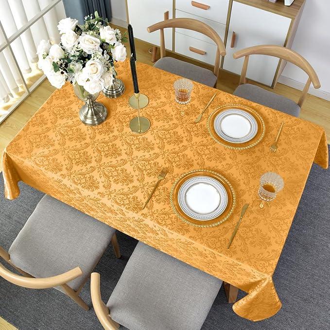 SASTYBALE Fall Jacquard Tablecloth Square 52 x 52 Inch, Spill Proof Washable Autumn Damask Table Cloth, Polyester Fabric Table Cover for Thanksgiving, Harvest, Holiday, Amber