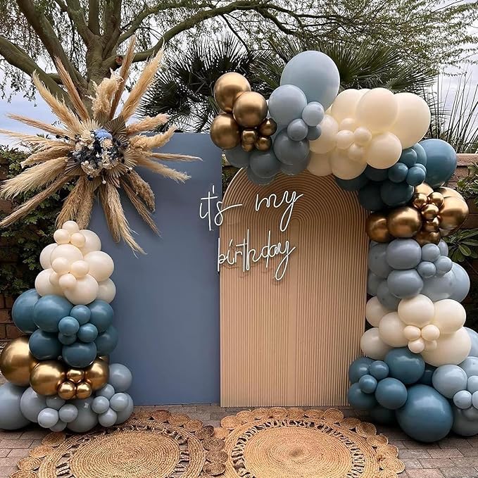 Dusty Blue Balloons, 52 PCS 12 Inch Blue Gold Sand White Birthday Balloons, Baby Blue Light Blue Sand White Quicksand Gold Latex Balloons for Boy Baby Shower Gender Reveal Birthday Party Decorations