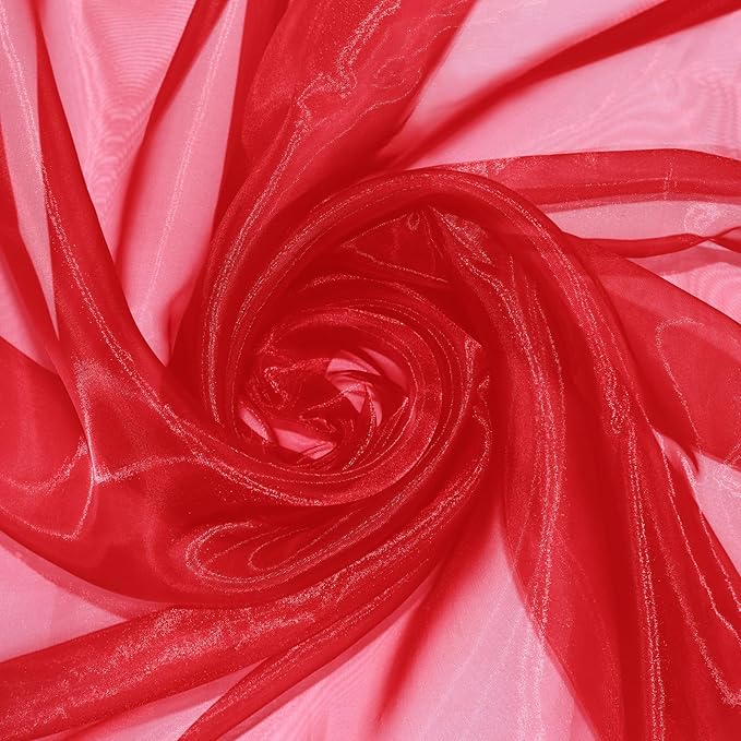 P Pothuiny Sheer Organza Fabric by The Yard, 3 Yards x 60 Inch Wide Bridal Red Organza Tulle Fabric Roll Shiny Gauze Fashion Dress Sewing Craft for Wedding Party Decorations Backdrop