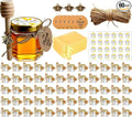 Adabocute Mini Honey Jars with Dipper - Hexagon Honey Pot Set with Gold Lid, Bee Pendants, Jutes, Gold Organza Bags and Stickers - Perfect for Baby Shower Party Favors Wedding Favors, 60 Pack 1.5oz