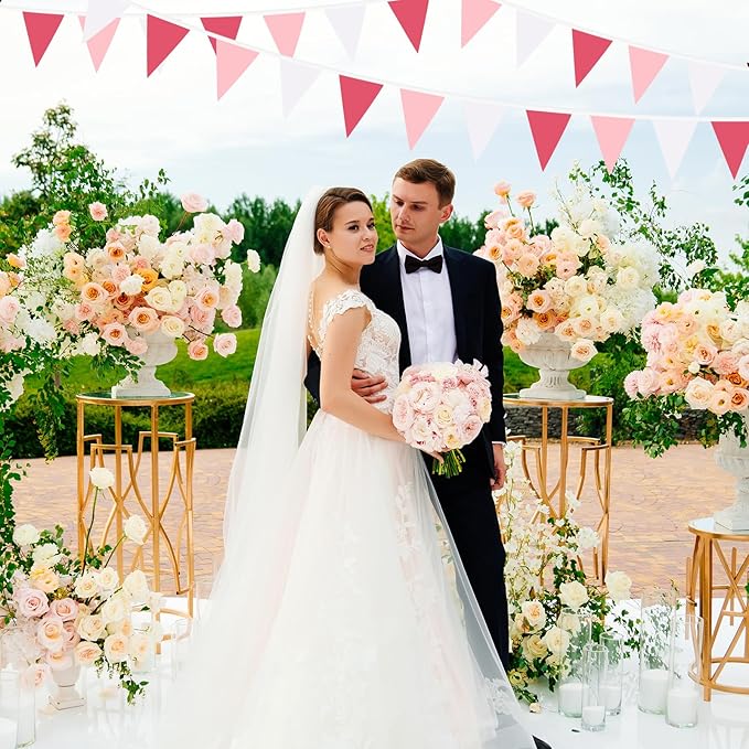 Pink Pennant Banner Triangle Flag Bunting Garland for Wedding Birthday Baby Shower Graduation Decoration 33 Feet 30 Pieces