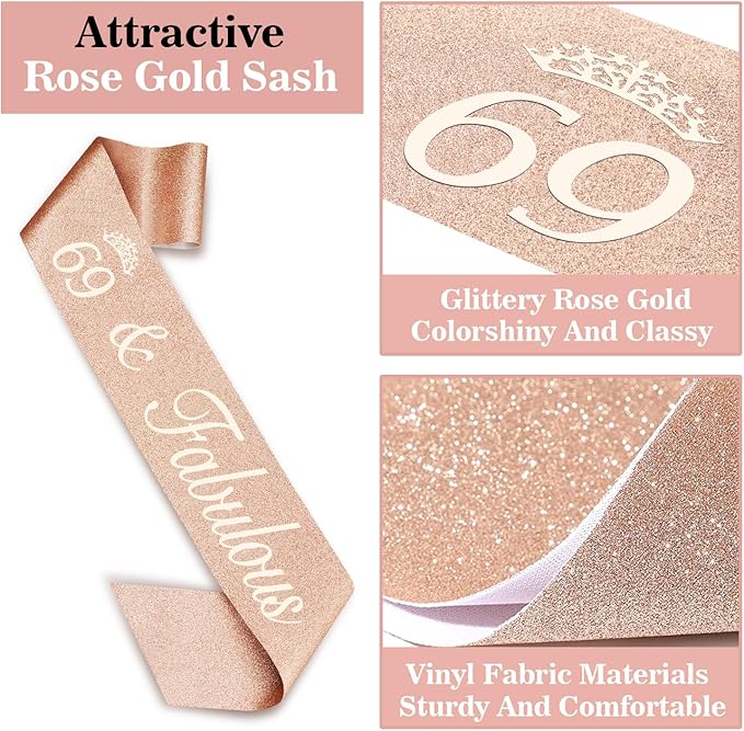 69th Birthday Decorations for Women, Including Birthday Sash, Crown/Tiara, Candles, Cake Topper, 69 Year Old Gifts for Women