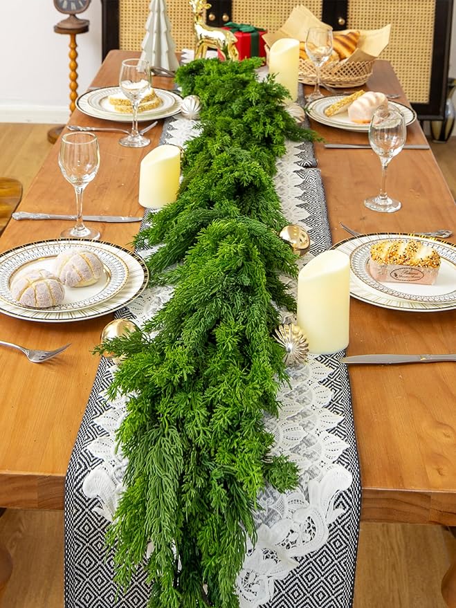 6FT Christmas Garland Cypress Garland Artificial Pine Garland Realistic for Mantle Stairs Table Wall Front Door Indoor Outdoor Christmas Xmas Decor Home Party Decorations