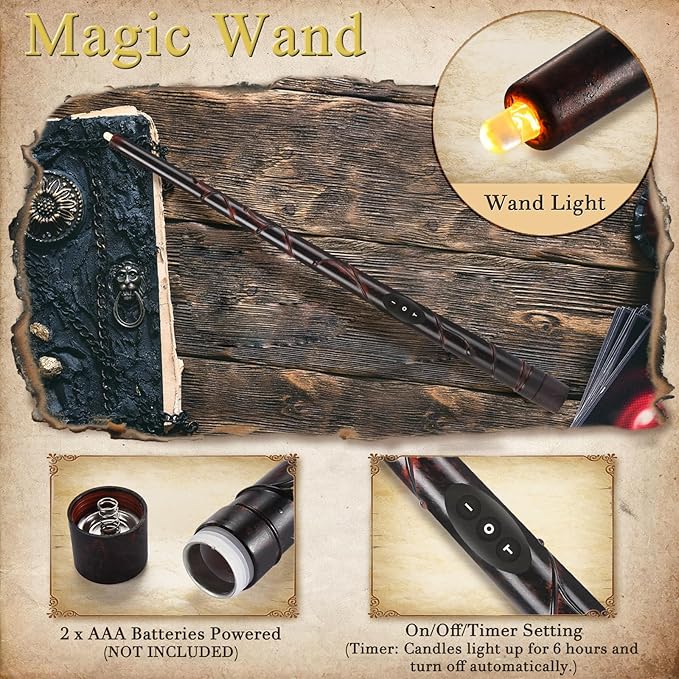 Halloween Decorations, Floating Candles with Magic Wand & 6H Timer Function,12 PCS Hanging Battery Operated Flickering Flameless Candles for Halloween Decor, Chrismas Party, Birthday, Wedding, Church