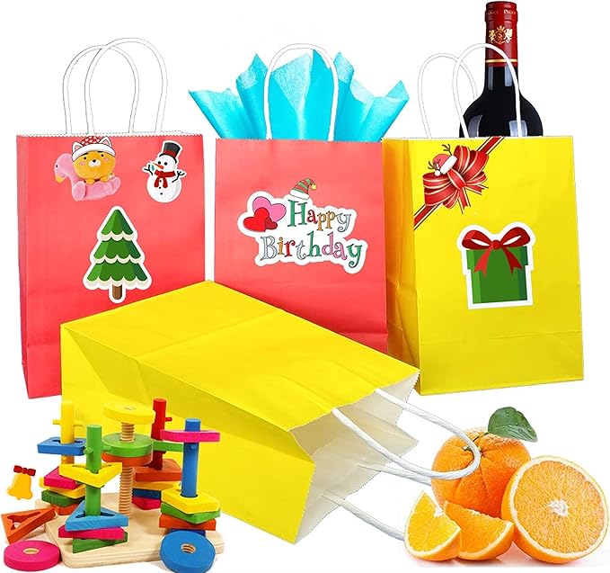 25 PCS Small Gift Bags White Kraft Paper Bag with Handles for Wedding Baby Shower Kid's Birthday Party Favors(8.2 x 6 x 3.1 In)
