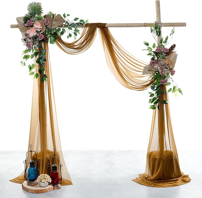 VDS Pack of 1 Panel (30 Inch X 40 Feet) Wedding Arch Draping Fabric Sheer Chiffon Fabric Drapery for Wedding Ceremony Reception Swag Backdrop Canopy Chuppah ARBO Altars Decoration (Mocha)