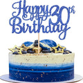 1 PCS Happy 30th Birthday Cake Topper Glitter Cheers to 30 Years Birthday Cake Pick 30 Fabulous Cake Decoration for Happy 30th Birthday Anniversary Party Decorations Supplies Blue
