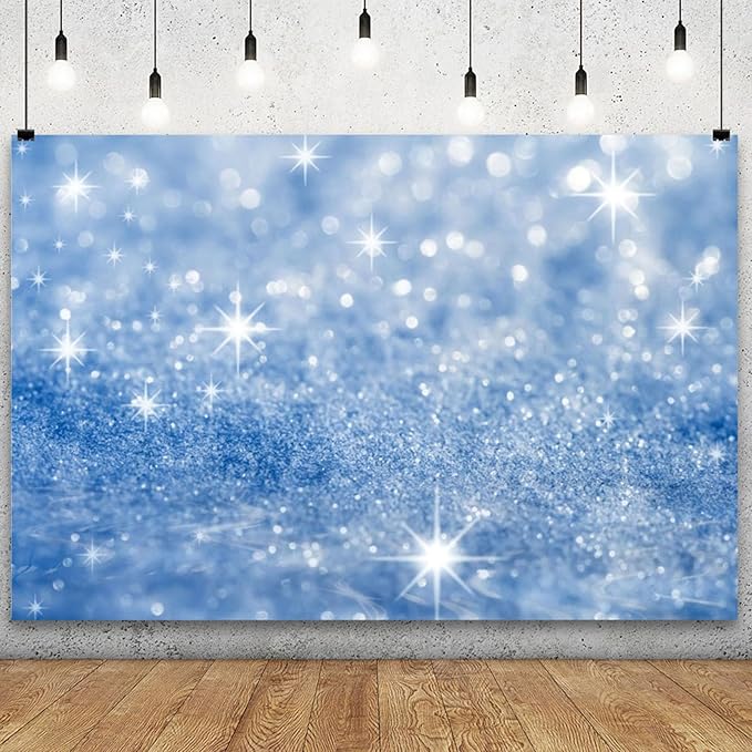 YongFoto Silver Blue Glitter Backdrop 5x3ft Silver Light Spots Blue Sequin Bokeh Photography Background Birthday Bridal Shower Wedding Photography Background Party Banner Portraits Photoshoot Props