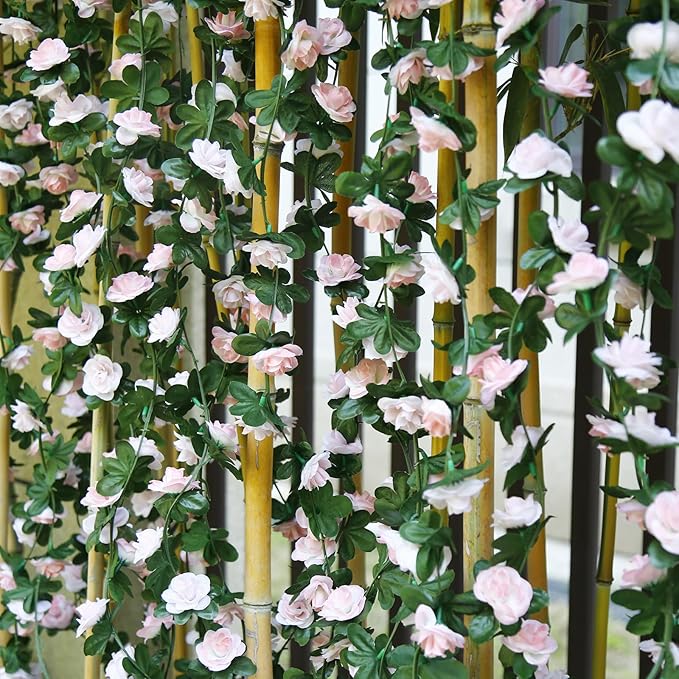 12 PCS 98.4 FT Artificial Flower Garland Rose Garland for Wedding Room Decor（12,Light Pink）