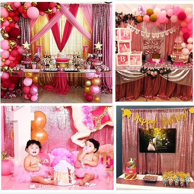 Poise3EHome Fuchsia Pink Sequin Backdrop Curtains, 2 PCS 5FT x 10FT Glitter Panels for Birthday Party Baby Shower Wedding Christmas Thanksgiving Holiday Festival Decor