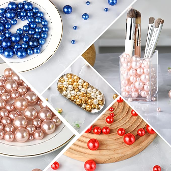 260Pcs Silver Glossy Beads for Centerpiece Decor, Artifical Pearls Vase Filler, Makeup Brush Beads, No Hole Round Pearl Beads for Wedding Birthday Christmas Party Home Decor(18mm 14mm 6mm)