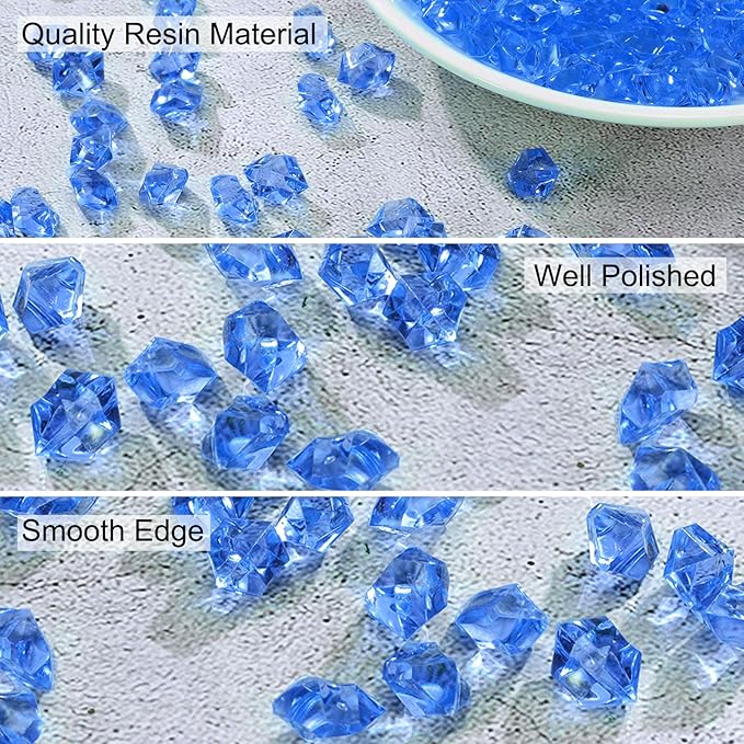 uxcell 1000pcs Fake Ice Rocks, Dazzling Clear Resin Crushed Ice Sparkling Fake Diamonds Gem Stones for Vases Fillers Table Scatter, Theme Party Favors, Blue