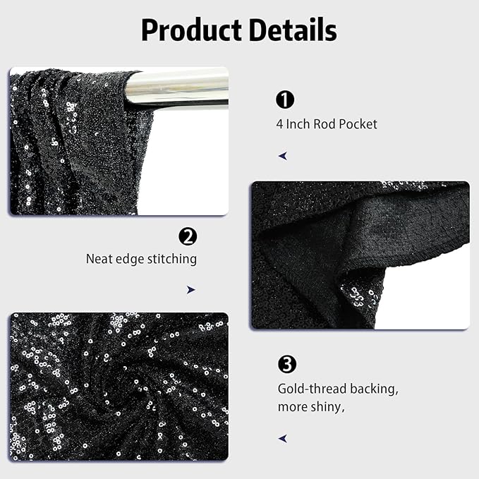 SquarePie Sequin Backdrop 6FT x 8FT Black Curtain Background for Halloween Wedding Party