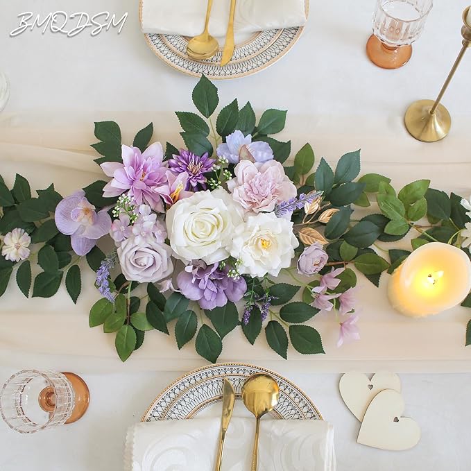 Pack of 2 Artificial Flowers for Backdrop Decoration, Wedding Arch Flowers,Reception Welcome Sign, Eucalyptus Garland, Suited to Aisle Decor and Wedding Arches（Purple）