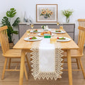 Beige lace Premium Rectangle Farmhouse Table Runner Waterproof OilProof SpillProof AntiShrink Soft Wrinkle Resistant Decorative Fabric Table Cover Kitchen Dinning Party Wedding Banquet