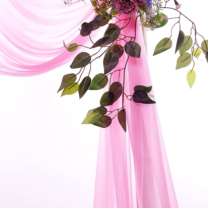 VDS Pack of 4 Panel (30 Inch X 20 Feet) Wedding Arch Draping Fabric Sheer Chiffon Fabric Drapery for Wedding Ceremony Reception Swag Backdrop Canopy Chuppah ARBO Altars Decoration (Bubblegum)