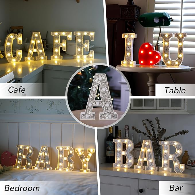 Marquee Light Up Letters, Glitter Silver LED Letter Lights Battery Powered Alphabet Letter Sign for Night Light Wedding Birthday Party Cafe Bar Decoration Girls Room Decor - Number 1