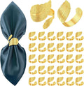 30 Pcs Gold Napkin Rings, Shiny Metal Napkin Rings Bulk Study Leaf Shaped Table Decor Elegant Metal Napkins Holders for Weddings Parties Christmas Table Decor