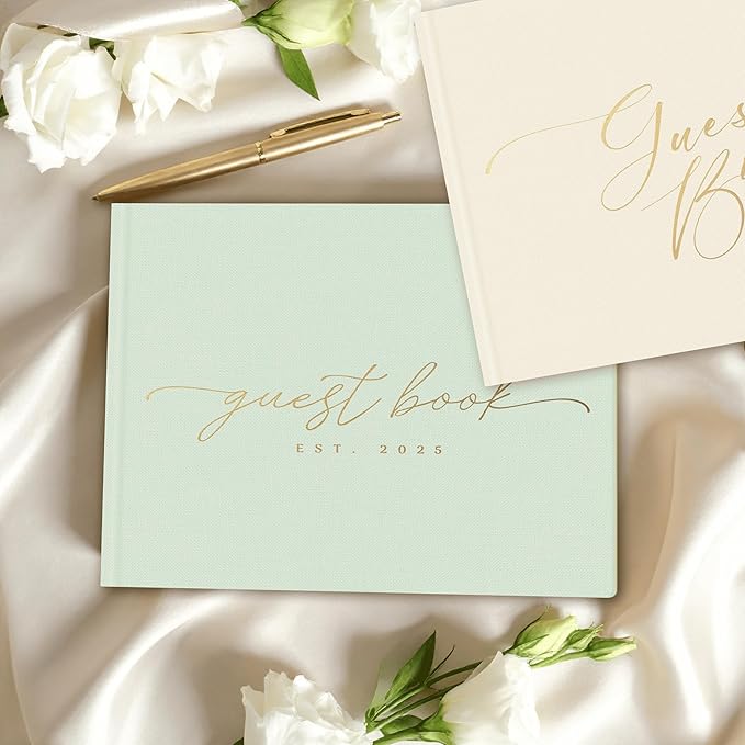 Personalized 2025 Wedding Guest Book for Reception — Guestbook to Sign In, Elegant Baby Shower Guest Book for Party & Birthday — Photo & Polaroid Guest Book for Wedding & Bridal Shower (Mint)