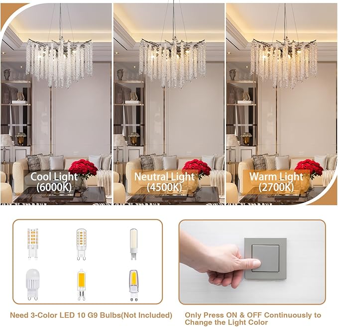 YUYI Modern Crystal Chandeliers for Dining Room,Black Tree Branches Chandelier Lighting,Round Luxury High Ceiling Chandelier Light Fixture Hanging Pendant Light Fixtures