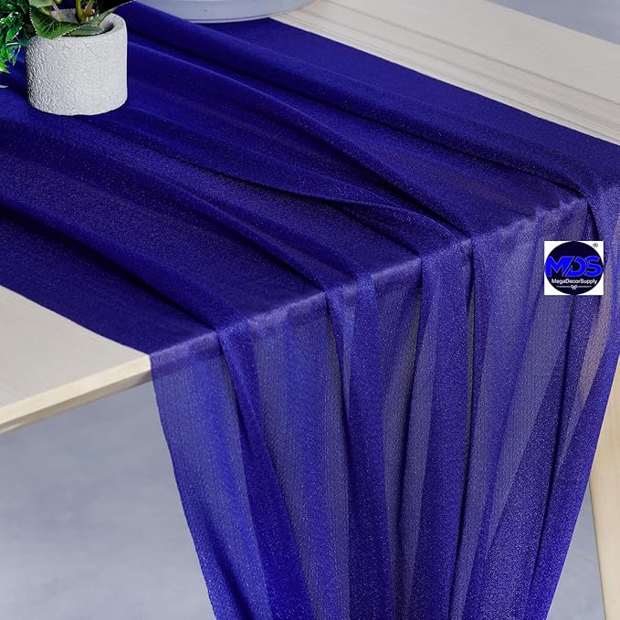 MDS 15 Pack 10ft Chiffon Table Runner 29 x 120 Inches Sheer Wedding Runner Romantic Rustic Table Runner for Wedding Decorations, Birthday Parties, Bridal Shower Party Arch Decor - Royal Blue