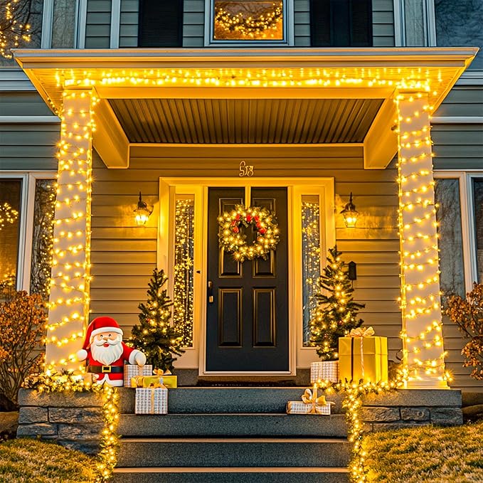 JMEXSUSS 1000 LED Christmas Outdoor String Lights Indoor with Remote 8 Modes Warm White Tree Lights Outdoor Plug in for Tree Room Yards Patio Wedding Outside Decorations