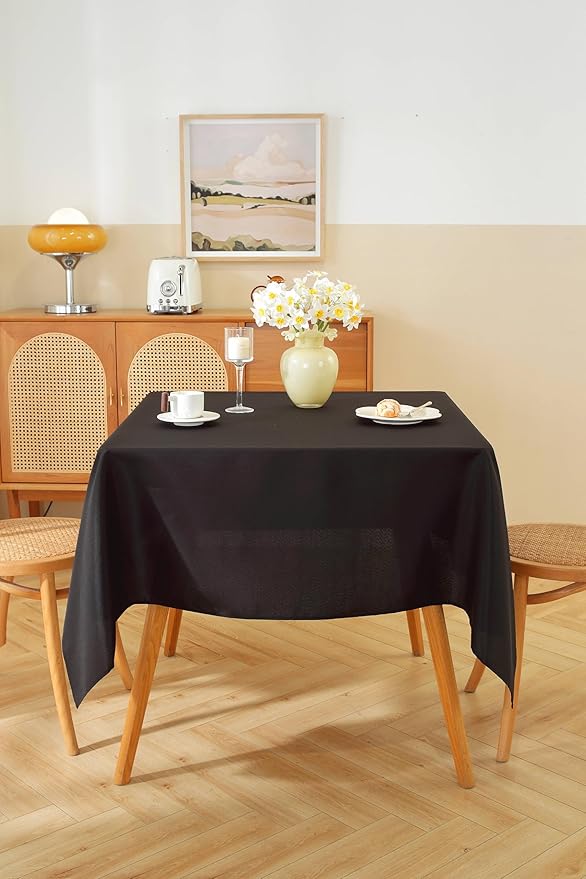 Craft And Party Square Tablecloth, 60 x 60 Inch Black Tablecloth, Polyester Fabric Washable Table Cloth for Home, Party, Wedding or Restaurant Use.