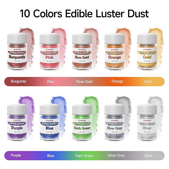 Edible Glitter for Cocktails, 10 Colors Easter Decorations Luster Dust Edible, Food Grade Shimmer Dust, Edible Glitter Powder for Drinks, Easter Eggs, Candy, Baking, Strawberries, Cupcakes, Cookies