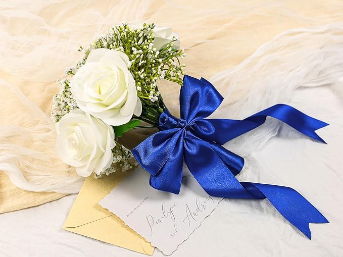 Royal Blue Satin Ribbon 1-1/2 inch X Continuous 50 Yards, Single Face Polyester Ribbon Perfect for Gift Wrapping, Flower Bouquet, Wedding Decor, Crafts, Bow Making, Sewing and More