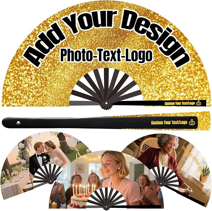 Custom Fans with Your Photo/Text - Personalized Folding Hand Fan for Line Dancing, Weddings, Parties | Decorative Gift for Women, Church Events & Dance Performances (20, 10 Inch)