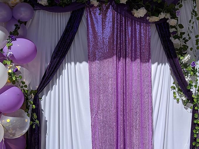 Lavender Sequin Backdrop Curtains 4 Panels 2FTx8FT Glitter Lavender Photo Backdrop Party Wedding Backdrops Baby Shower Curtain Sparkle Photography Background Curtains