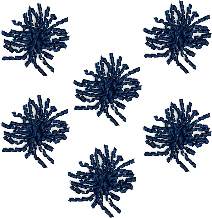 6 Inch Navy Curly Bows for Gift Wrapping Set of 6, Self Adhesive Bows Navy Blue Gift Bows for Presents, Satin Ribbon Bows for Birthday, Wedding, Christmas, Bridal Shower, Gift Wrap Accessory