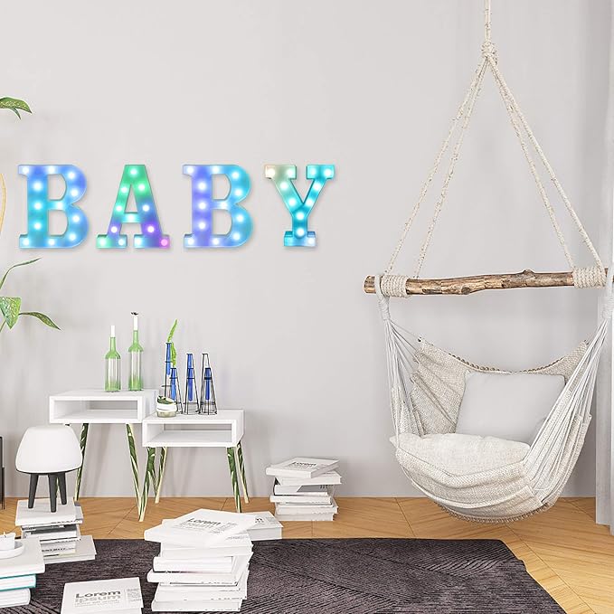 Foaky Colorful LED Letter Lights with Remote,Marquee Light Up Letters Sign for Night Light Wedding/Birthday Party Battery Powered Christmas Lamp Home Bar Decoration(T)