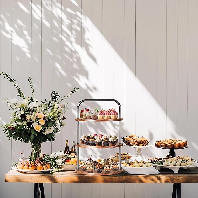 Cupcake Stand, Tower-Style for 50 Cupcakes - Large 3-Tier Dessert Table Display & Serving Tray Set, Tiered MDF Cake Stand for Wedding Birthday Baby Shower (1 Pack)